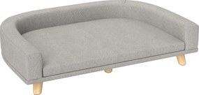 PawHut Sofa dla Dużych Psów do 30 kg, z Wyściełaną Poduszką, Nogami z Drewna Sosnowego, 98 x 67 x 25 cm, Szara