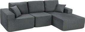 HOMCOM Modułowa narożna sofa, L-kształtna sofa-łóżko z głębokim siedziskiem, szerokimi podłokietnikami, 2 poduszki, ciemnoszary | Aosom PL