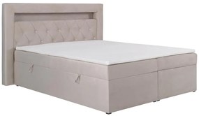 Zestaw do sypialni ozdobny zagłówek z oświetleniem LED + stelaże ze skrzynią + materace + nakładka na materac - 180 x 200 cm - Welur - Beżowy - ORANA marki YSMÉE