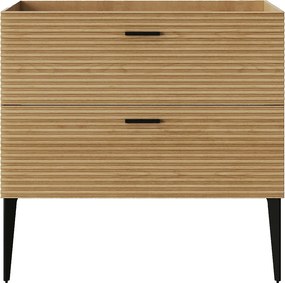 Szafka pod umywalkę na nóżkach z prążkowanym frontem - 2 szuflady - Jasny naturalny - 80 cm - SARONE