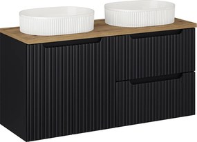 Szafka łazienkowa 120 cm Nova z białymi umywalkami Beyond, czarny mat/dąb coast evoke