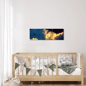 Obraz skoczka spadochronowego w chmurach (z zegarem) (90x30 cm)