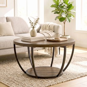 HOMCOM Stolik kawowy z 2 poziomami, stolik do salonu 80 x 80 x 43,8 cm, Brązowy/Czarny | Aosom PL