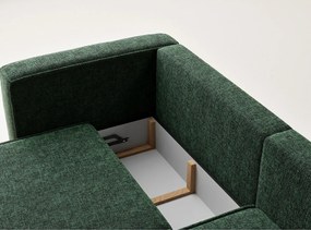 Ciemnozielony rozkładany/ze schowkiem narożnik z tkaniny szenilowej (prawostronny/z szezlongiem) Velto – Maison de Rêve