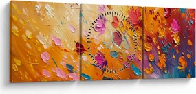 Obraz - Malowanie kolorowych kwiatów (z zegarem) (90x30 cm)