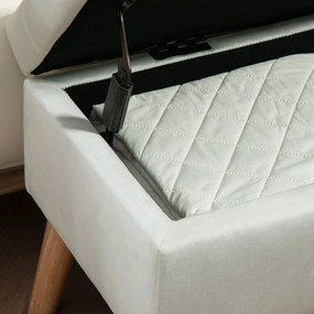 HOMCOM Tapicerowana ławka z miejscem do przechowywania, obicie w aksamitnym wykończeniu, nogi z drewna, do salonu, sypialni, przedpokoju, 80 x 35 x 40 cm, Biały