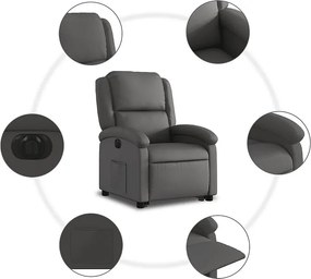 Fotel elektryczny z funkcją podnoszenia z prawdziwej skóry w kolorze szarym ¡Maksymalny komfort z tym fotelem elektrycznym z funkcją podnoszenia!