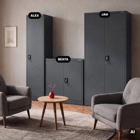 Szafa biurowa metalowa na akta, wąska, antracytowa, 450x1850x400 mm: ALEX