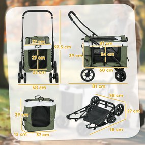 PawHut Wózek dla zwierząt domowych, składany, zdejmowany koszyk, 81 x 58 x 97,5 cm, Czarny+Ciemnozielony+Biały