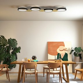 HOMCOM Lampa sufitowa LED 38W 1500LM 3000K-6500K lampa do salonu z 4 żarówkami pilot Czarny+Złoty