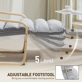 HOMCOM Fotel z laminowanej brzozy, tapicerowany fotel z regulowaną podnóżką, nowoczesny fotel z podłokietnikami, Jasnoszary