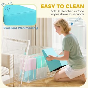 AIYAPLAY 8-częściowy zestaw klocków z pianki dla dzieci z funkcją stolika i siedzisk, miękkie klocki z materiału PU, wielokolorowe | Aosom PL