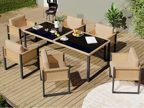 Zestaw mebli ogrodowych do jadalni dla 6 osób - 6 foteli - 1 stół - konstrukcja z ocynkowanej stali - z zdejmowanymi i pralnymi tkaninami - Beżowy