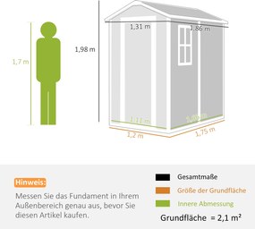 Outsunny Schowek Ogrodowy, Plastikowy Domek Ogrodowy z Podłogą i Oknem, Zamknięte Drzwi, na Ogród, 131S x 186G x 198W cm, Szary