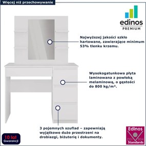 Biała prawostronna toaletka z lustrem i regałem  W4-Z10