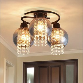 NETTLIFE Lampa sufitowa Sypialnia E27 Dym Szary Kryształ Szkło Nowoczesna Jadalnia