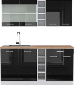 Pojedyncza kuchnia czarny wysoki połysk/biały 160x60x81.6 r-line