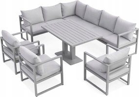 Narożnik ogrodowy Bellagio NM2006 z fotelami i stołem, szary, poduszki szare