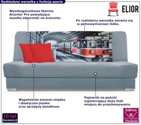 Szara rozkładana wersalka z motywem pociągu- Piovia 23X