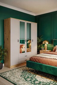 Czterodrzwiowa szafa z lustrem dąb artisan + kaszmir H7-D15