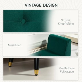 HOMCOM Ławka z Miejscem na Przechowywanie, Podłokietniki, Aksamitny Poliester, Drewno Kauczukowe, 107 x 42 x 65 cm, Zielony