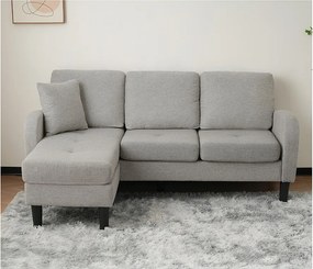 Narożnik 3-osobowy z szezlongiem - 185 x 118 x 82 cm - oddychająca tkanina bawełniano-lniana - Szary