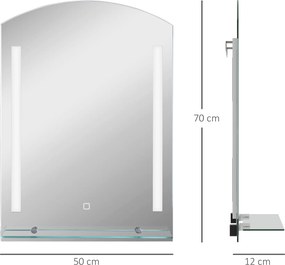 kleankin Lustro łazienkowe z oświetleniem LED, eleganckie i wysokiej jakości, szkło, aluminium, plastik, 50S x 12G x 70W cm