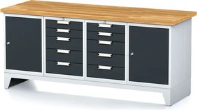 Stół warsztatowy MECHANIC, 2000x685x880 mm, 2x 5 szufladowy kontener, 2x szafka, grafitowy