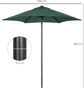 Outsunny Parasol Ø196 cm z funkcją nachylenia, sześciokątny Parasol balkonowy dla plaży i ogrodu, Zielony