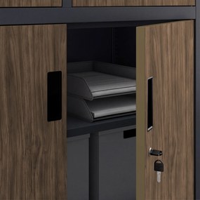 Biurowa szafa metalowa z sejfem antracytowa / orzech: Eco Design FILIP II, 900 x 1850 x 400 mm