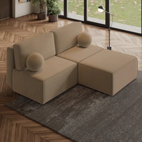 Masseno Narożnik VARNA z funkcją spania i pojemnikiem na pościel Narozniki L, Rozkładana sofa - Beżowy, MONOLITH 09
