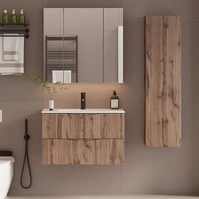 Szafka pod Umywalkę 80cm 2 Szuflady Ryflowane Fronty Dąb Wotan Cleo