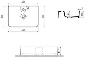 Umywalka ceramiczna nablatowa czarna z otworem na baterię 50x35 cm LERA Black