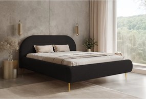 BESILIO Nowoczesne łóżko z pojemnikiem 140x200 Apolline II - łóżko zaokrąglone wezgłowie, miękka tkanina pluszowa, łóżko na wysokich nogach- Czarny