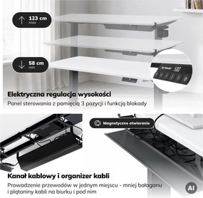 Biurko do pracy na stojąco i siedząco Aria 140×70 cm, blat biały/podstawa antracyt