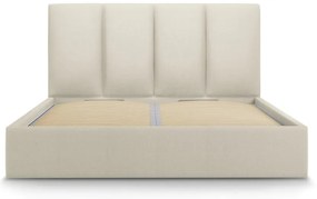 Beżowe tapicerowane łóżko dwuosobowe ze schowkiem ze stelażem 140x200 cm Juniper – Mazzini Beds