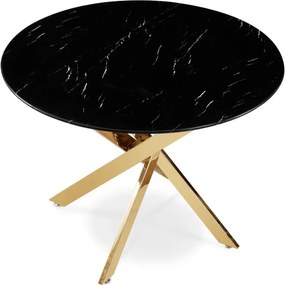 Stół Okrągły Szklany BALI 100 cm Czarny Marmur/Złoty Glamour