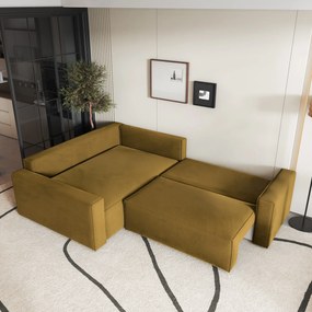 Masseno Narożnik ERONIS z funkcją spania i pojemnikiem na pościel Narozniki L, Rozkładana sofa - Żółty, MONOLITH 48