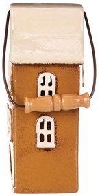 Świecznik Domek z uchwytem brązowy, ceramika, 13 x 10 x 37 cm