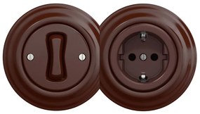 Kliklap - Retro jednobiegunowy włącznik nr 1 oraz gniazdo SCHUKO 230V w ramce, brązowe