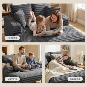 HOMCOM Szezlong 2-osobowy, sofa z funkcją spania 134 x 151 cm z uchwytami na napoje, do salonu, szara | Aosom PL