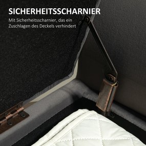 HOMCOM Ławeczka z miejscem na przechowywanie, składana pokrywa, miękka siedziska, aksamitny wygląd, 111,5x41x65 cm, Szara