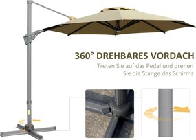 Outsunny parasol ogrodowy z korbką Ø300 cm wiszący ochrona UV regulowany kąt nachylenia aluminiowy khaki do ogrodu tarasu | Aosom PL