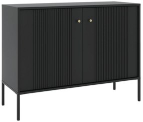 Komoda do Salonu Sypialni SOFT 104 cm Czarna Ryflowana Dwudrzwiowa Nowoczesna