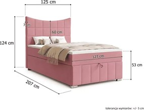 Eleganckie tapicerowane łóżko kontynentalne Sano 120x200 z pojemnikiem na pościel i zagłówkiem w kształcie U