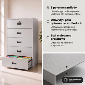 Szafa kartotekowa metalowa z 5 szufladami szara, 900x1620x600 mm: SARA XL V5