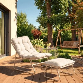 Fotel Ogrodowy KALISTA z Podnóżkiem Beżowy Nowoczesny