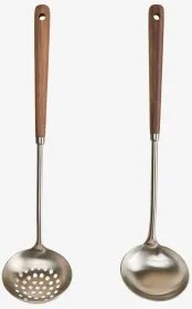 Zestaw Łyżek Do Cedzenia I Chochli Ze Stali Nierdzewnej I Drewna Akacjowego Genrubin Akacja Brąz - Sklum
