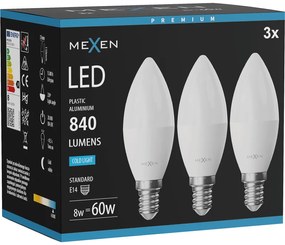 Mexen Nova 3x żarówka LED E14, C37, 8W, Zimna - 6500K, 840 lm - L102-E14-0865-01x03