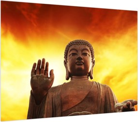 Obraz - Budda z czerwonym i żółtym tłem (70x50 cm)